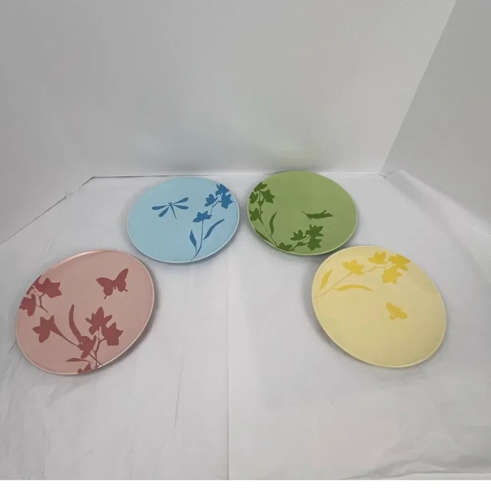 Vintage RedEnvelope Ceramic Snack Plates Set of 4 Pastel Botanical Cottagecore